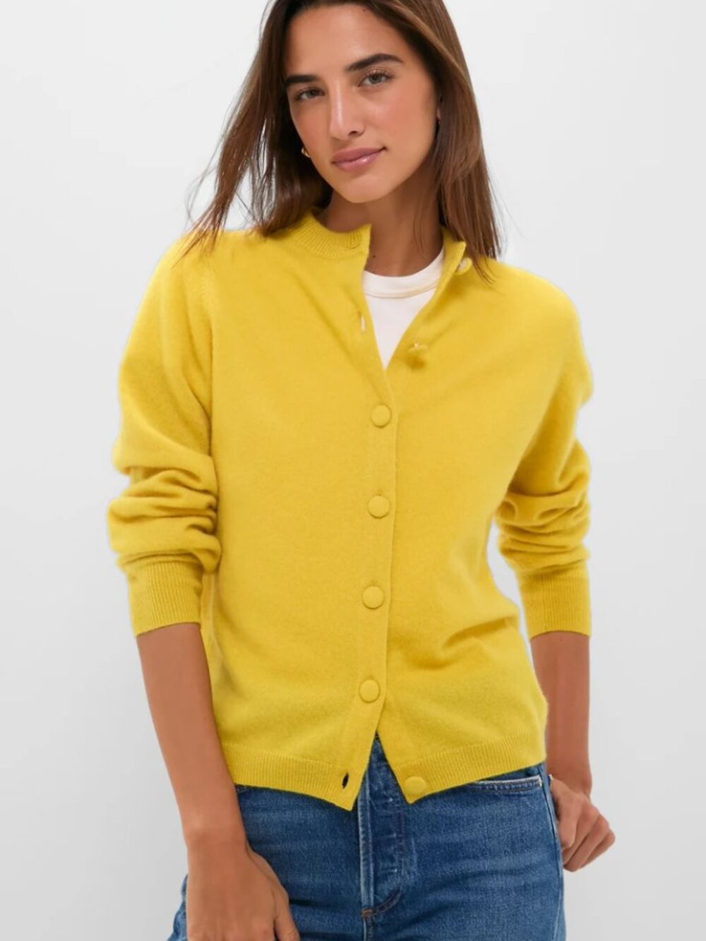 Tuckernuck Chartreuse Cashmere Covered Button Quinn Cardigan